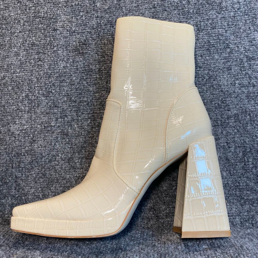 Princess Polly Jamie Cream Croc Platform Boots Chunky Block Heel Womens 9 Retro